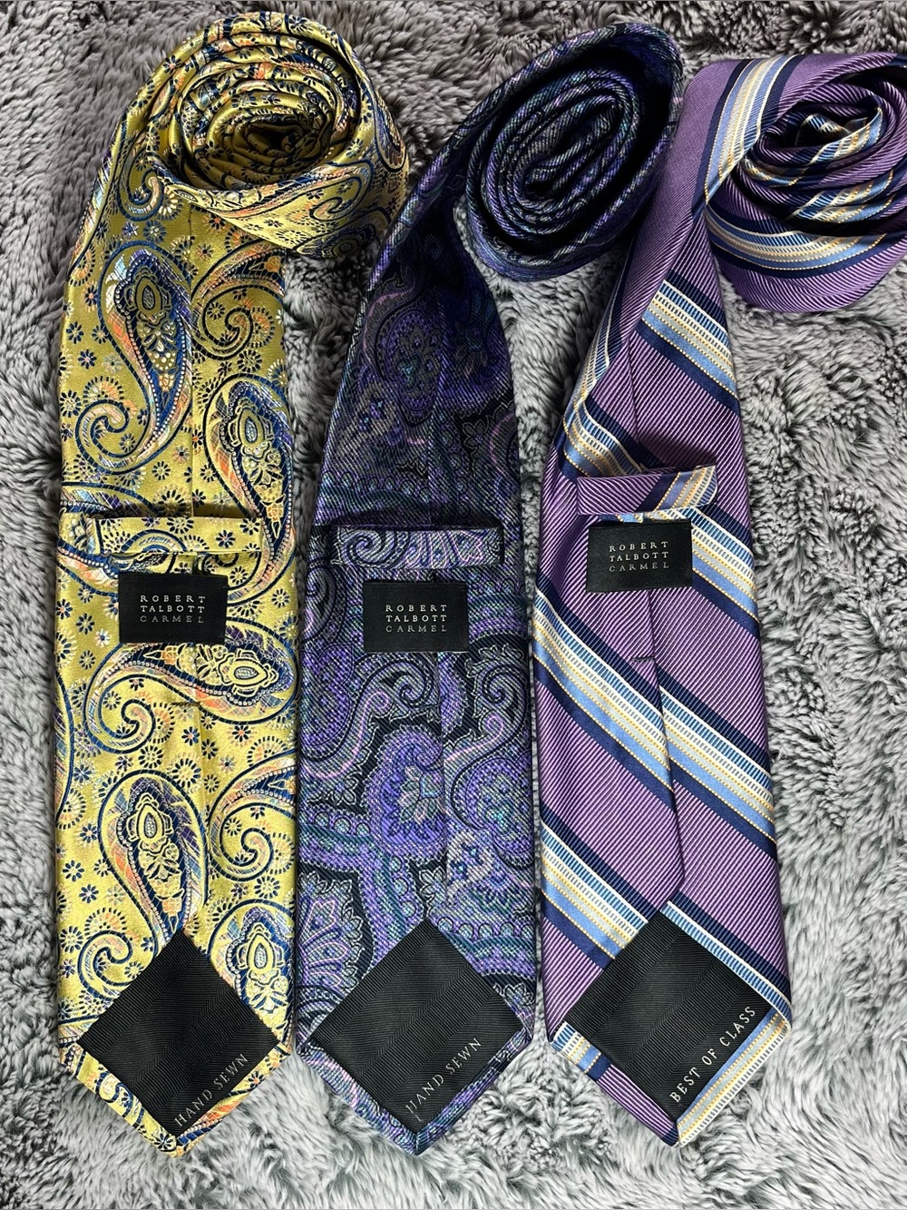 Set of three Robert Talbott Carmel Hand Sewn 90s vintage silk ties